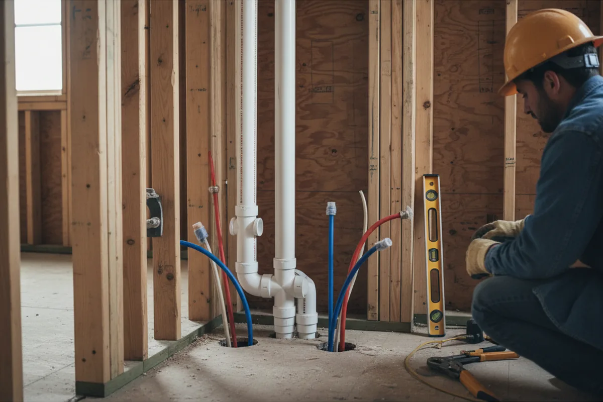 Drain and supply rough-in during Drain Cleaning in Bridgehampton